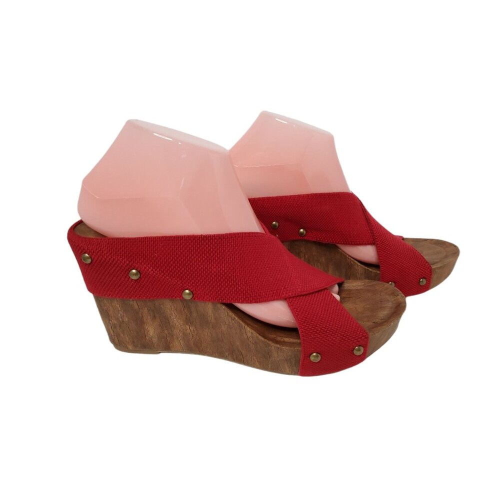 est.1946 womens 4" platform heels elastic straps red color sandals